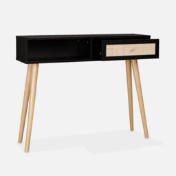 Sweeek - 100Cm Wood And Cane Decor Console Table Boheme Black 100X29X81 Cm - thumbnail 3