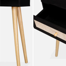 Sweeek - 100Cm Wood And Cane Decor Console Table Boheme Black 100X29X81 Cm - thumbnail 4