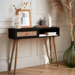 Sweeek - 100Cm Wood And Cane Decor Console Table Boheme Black 100X29X81 Cm - thumbnail 5