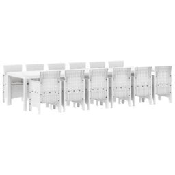 Berkfield Modern Garden Dining Set 13 Pcs White Polt Rattan
