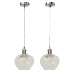 First Choice Lighting Set Of 2 Bradson - Clear Swirl Glass Chrome Retro Pendant Fittings - thumbnail 1