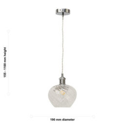 First Choice Lighting Set Of 2 Bradson - Clear Swirl Glass Chrome Retro Pendant Fittings - thumbnail 6