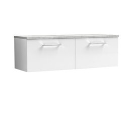 Balterley Level 1200mm Wall Hung 2 Drawer Vanity Unit With Laminate Worktop For Sleek Contemporary Bathroom Storage - Gloss White