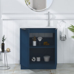 Royal Bathrooms Evora 700mm Midnight Blue Fluted Floor Standing Countertop Vanity Unit 2 Door With Milan Basin - thumbnail 3