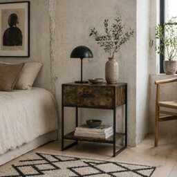 Wyld Haus Likeli Rustic Brown Bedside Table With Drawer And Bottom Shelf - 45 X 40 X 60 Cm - thumbnail 1