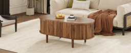 Matteo Oval Adjustable Coffee Table With Storage - Walnut Finish, Vintage Style - thumbnail 6