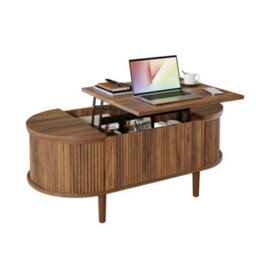 Matteo Oval Adjustable Coffee Table With Storage - Walnut Finish, Vintage Style - thumbnail 2