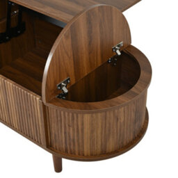 Matteo Oval Adjustable Coffee Table With Storage - Walnut Finish, Vintage Style - thumbnail 8
