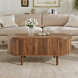 Matteo Oval Adjustable Coffee Table With Storage - Walnut Finish, Vintage Style - thumbnail 7