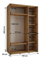 Arte Rustic Oak Artisan Sliding Wardrobe W150Cmh205Cmd60Cm - Stylish Storage With Natural Charm - thumbnail 4