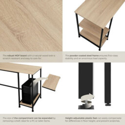 Tectake Desk Stoke - 2 Side Shelves With 2 Storage Compartments Each 55 Cm - Industrial Wood Light, Oak Sonoma - thumbnail 4