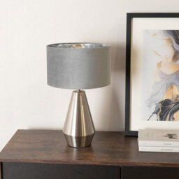 Valuelights Jax Chrome Dimmable Touch Table Lamp With Grey Velvet & Chrome Inner Lamp Shade And Led Bulb - thumbnail 3