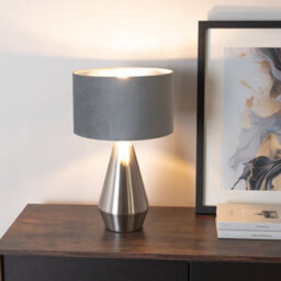 Valuelights Jax Chrome Dimmable Touch Table Lamp With Grey Velvet & Chrome Inner Lamp Shade And Led Bulb