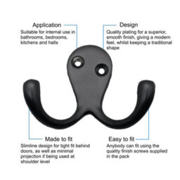 Eai Black Double Twin Rode Hook Coat Hook - Pack Of 4 - thumbnail 2