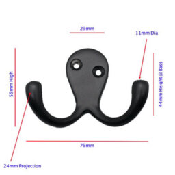 Eai Black Double Twin Rode Hook Coat Hook - Pack Of 4 - thumbnail 3