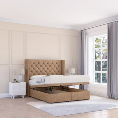 "Sloomy Dior Sand Naples 6Ft Ottoman Bed End Opening With Sprung Memory Mattress & 54"" Headboard-Super King" - image 1