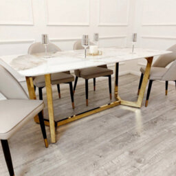 Stratus Interiors Lucien 1.8 Gold Dining Table With Pandora Gold Sintered Stone Top - Add Professional Assembly & Delivery- Gold Leg Color - thumbnail 7