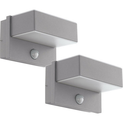2 Pack Of Modern Ip44 Outdoor Wall Lights With Pir Sensor - Silver Steel Led - image 1