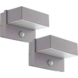 2 Pack Of Modern Ip44 Outdoor Wall Lights With Pir Sensor - Silver Steel Led