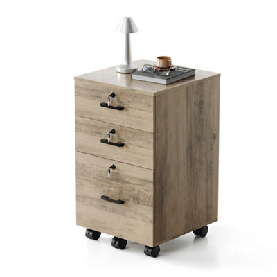 3 Drawer Filing Cabinet On Wheels Wooden Storage Cabinet With Lockable Oak - image 1