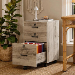 3 Drawer Filing Cabinet On Wheels Wooden Storage Cabinet With Lockable Oak - thumbnail 6