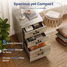 3 Drawer Filing Cabinet On Wheels Wooden Storage Cabinet With Lockable Oak - thumbnail 4
