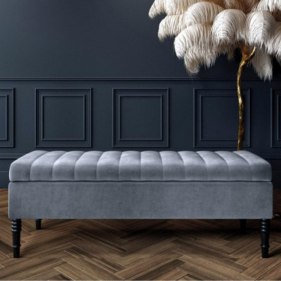 Safar 120Cm Ottoman Storage Bench - Plush Velvet Shoe Bench - Grey Lined Upholstery Storage Footstool - image 1