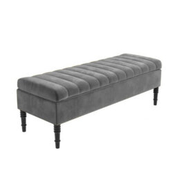 Safar 120Cm Ottoman Storage Bench - Plush Velvet Shoe Bench - Grey Lined Upholstery Storage Footstool - thumbnail 4
