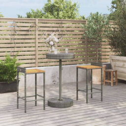 Berkfield 3 Piece Garden Bar Set Grey Poly Rattan&solid Wood Acacia - thumbnail 1