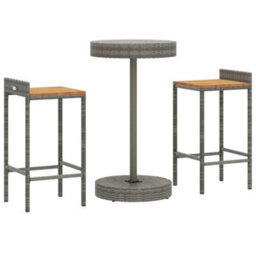 Berkfield 3 Piece Garden Bar Set Grey Poly Rattan&solid Wood Acacia - thumbnail 3