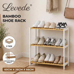 Levede 3-Tier Bamboo Shoe Rack Stand Adjustable Wooden Storage Shelf Organiser - thumbnail 3