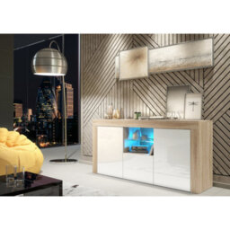 Creative Furniture Aurora Sideboard 145Cm - Oak & White Gloss Doors And Led Lights - thumbnail 6
