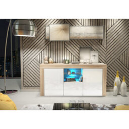 Creative Furniture Aurora Sideboard 145Cm - Oak & White Gloss Doors And Led Lights - thumbnail 2