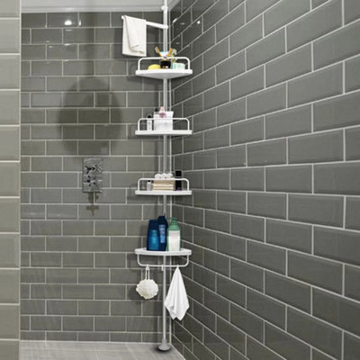 White Telescopic Corner Shower Caddy Adjustable Bathroom Shelf - image 1