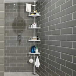 White Telescopic Corner Shower Caddy Adjustable Bathroom Shelf - thumbnail 1