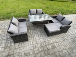 Fimous 7 Seater Rattan Wicker Garden Furniture Patio Conservatory Sofa Set Indoor Outdoor With Dining Table Double Seat Sofa - thumbnail 2