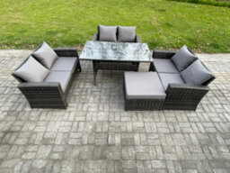 Fimous 7 Seater Rattan Wicker Garden Furniture Patio Conservatory Sofa Set Indoor Outdoor With Dining Table Double Seat Sofa - thumbnail 1