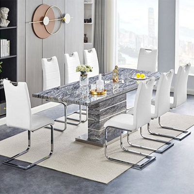 Furniture in Fashion Parini Extendable Melange High Gloss Dining Table 8 White Chairs - image 1