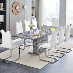 Furniture in Fashion Parini Extendable Melange High Gloss Dining Table 8 White Chairs - thumbnail 1