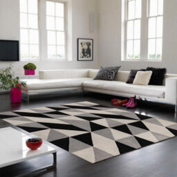 Grey Luxurious Modern Wool Chequered Geometric Handmade Rug For Living Room Bedroom & Dining Room-200Cm X 290Cm - thumbnail 1