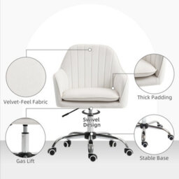Homcom Office Chair, Swivel Desk Chair W/ Adjustable Height, Cream White - thumbnail 5