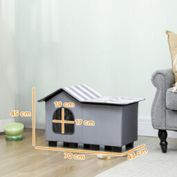 Pawhut Outdoor Cat House, Feral Cat Cave With Elevated Base, Grey - thumbnail 3