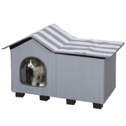 Pawhut Outdoor Cat House, Feral Cat Cave With Elevated Base, Grey - thumbnail 2