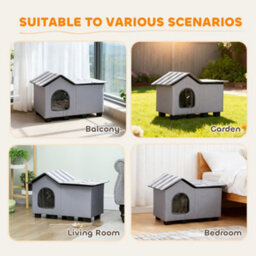 Pawhut Outdoor Cat House, Feral Cat Cave With Elevated Base, Grey - thumbnail 7