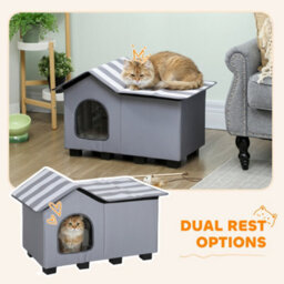 Pawhut Outdoor Cat House, Feral Cat Cave With Elevated Base, Grey - thumbnail 6