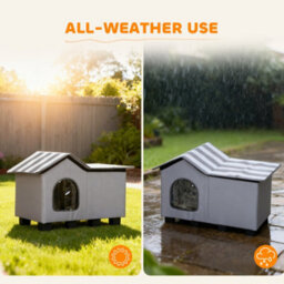 Pawhut Outdoor Cat House, Feral Cat Cave With Elevated Base, Grey - thumbnail 5