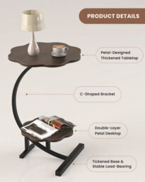 Dayone  Walnut Effect Flower-Shaped Side Table 2-Tier Storage With Carbon Steel Frame For Living Room Or Balcony - thumbnail 2