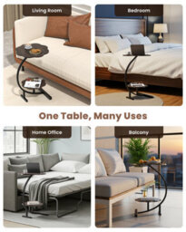 Dayone  Walnut Effect Flower-Shaped Side Table 2-Tier Storage With Carbon Steel Frame For Living Room Or Balcony - thumbnail 7
