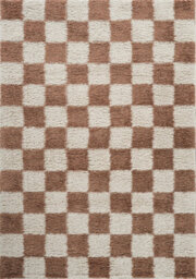 Chester Living Room Shaggy Area Rug Modern - Contemporary Checkered Design - Hallway Runner Indoor Rug Terracotta 120X170 Cm - thumbnail 2