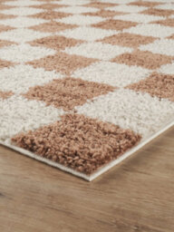 Chester Living Room Shaggy Area Rug Modern - Contemporary Checkered Design - Hallway Runner Indoor Rug Terracotta 120X170 Cm - thumbnail 4